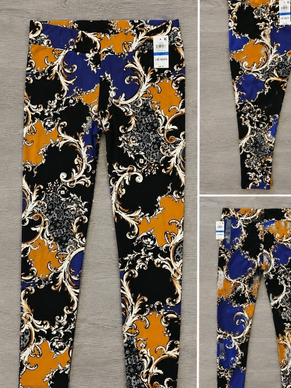 Thalia Sodi Baroque Print Leggings in Black, Blue, and Orange